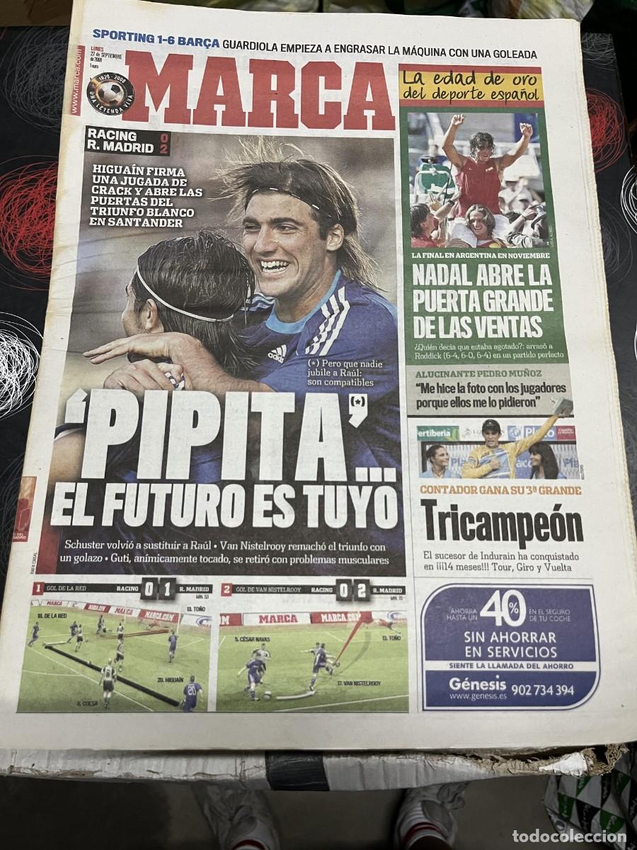 Coleccionismo deportivo: MARCA (22-9-2008) RACING SANTANDER 0-2 REAL MADRID HIGUAIN RAFAEL NADAL COPA DAVIS ALBERTO CONTADOR