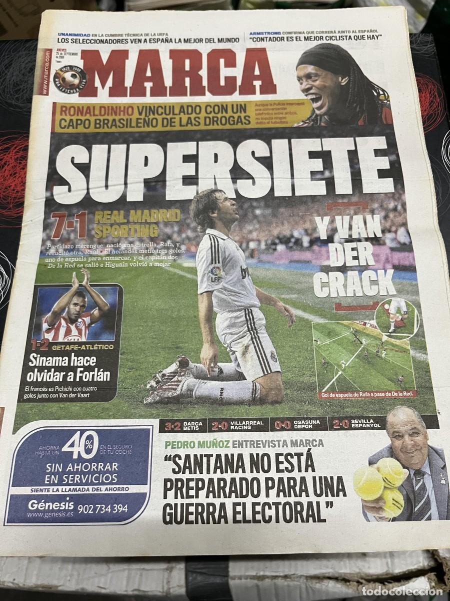 Coleccionismo deportivo: MARCA (25-9-2008)RAUL REAL MADRID 7-1 SPORTING GIJON GETAFE 1-2 ATLETICO PEDRO MU&Ntilde;OZ FERNANDO ALONSO