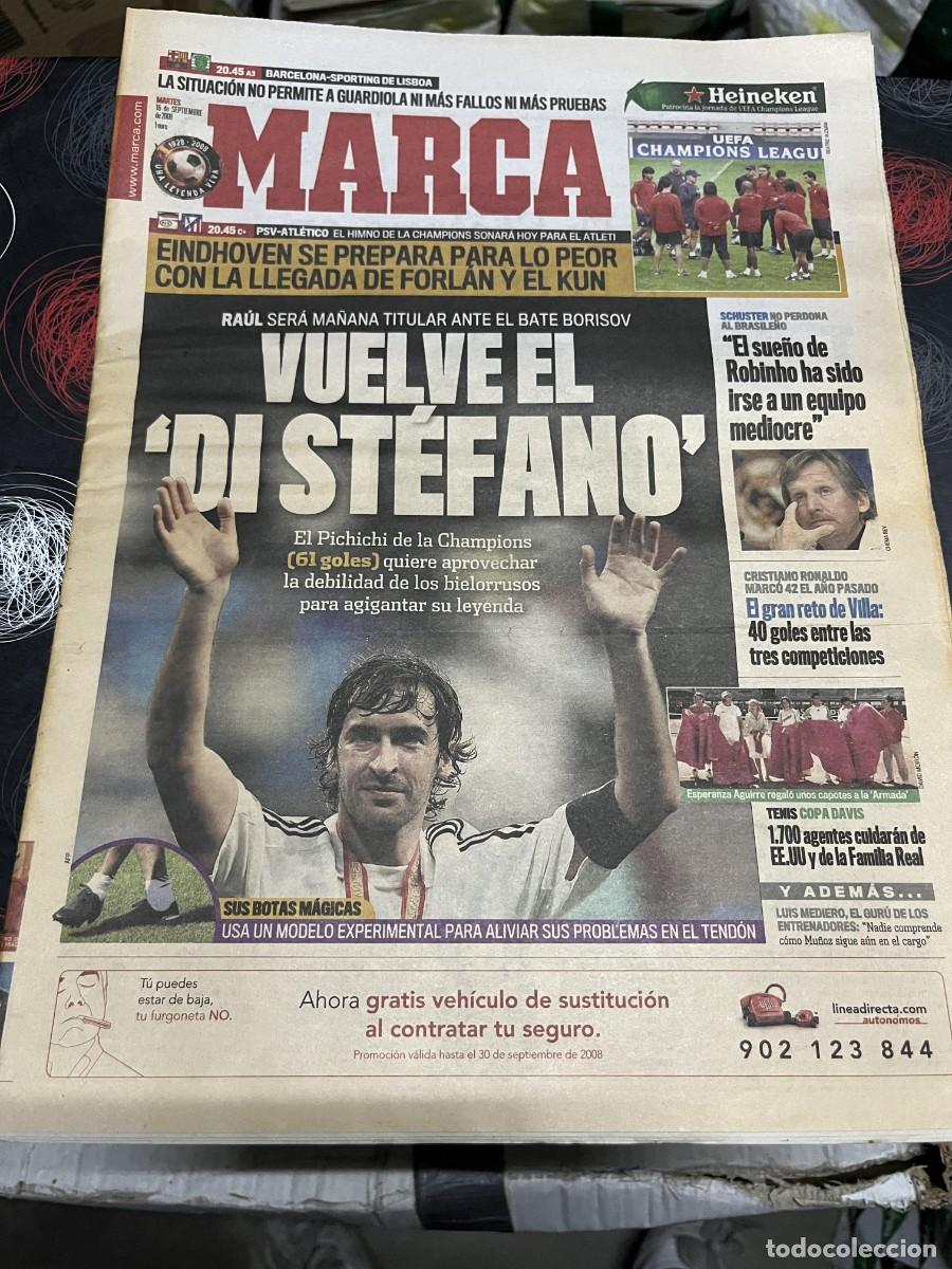 Coleccionismo deportivo: MARCA (16-9-2008) RAUL GONZALEZ HOY PSV ATLETICO MADRID VILLARREAL FORMULA 1