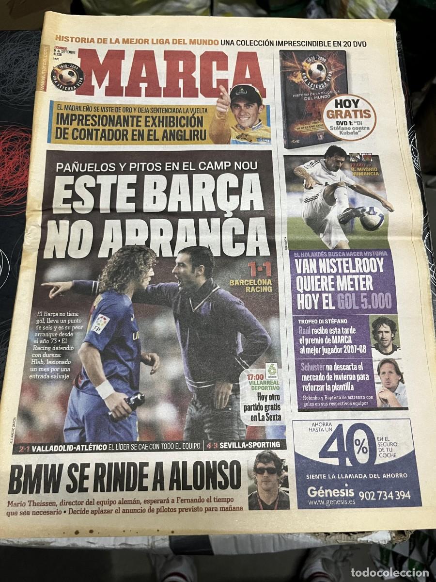 Coleccionismo deportivo: MARCA (14-9-2008)BARCELONA 1-1 RACING SANTANDER SEVILLA 4-3 GIJON BMW FERNANDO ALONSO DAVID BARRUFET