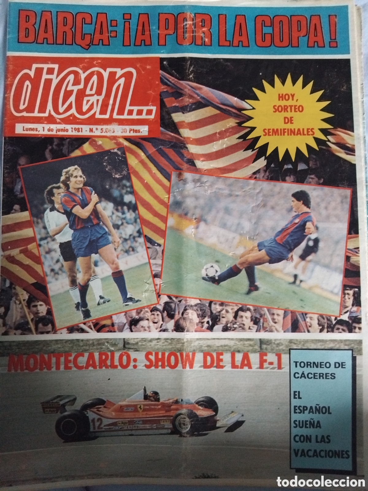 Coleccionismo deportivo: Periodico Guilles Villenueve GP de M&oacute;naco en F1 1981