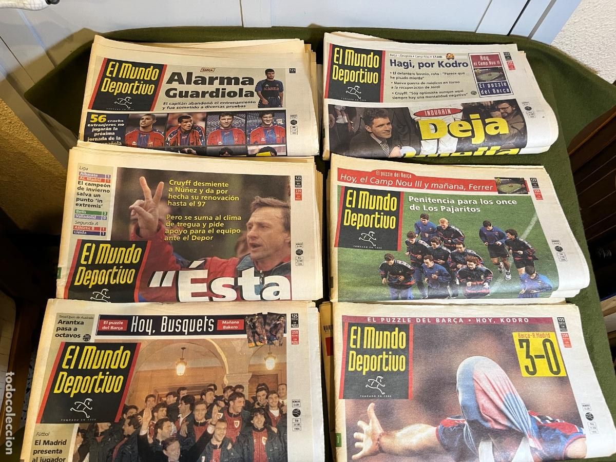 Collezionismo sportivo: Lote 11 peri&oacute;dicos El Mundo Deportivo 1995-1996 FC Barcelona Johan Cruyff Guardiola Kodro Cl&aacute;sico Ba