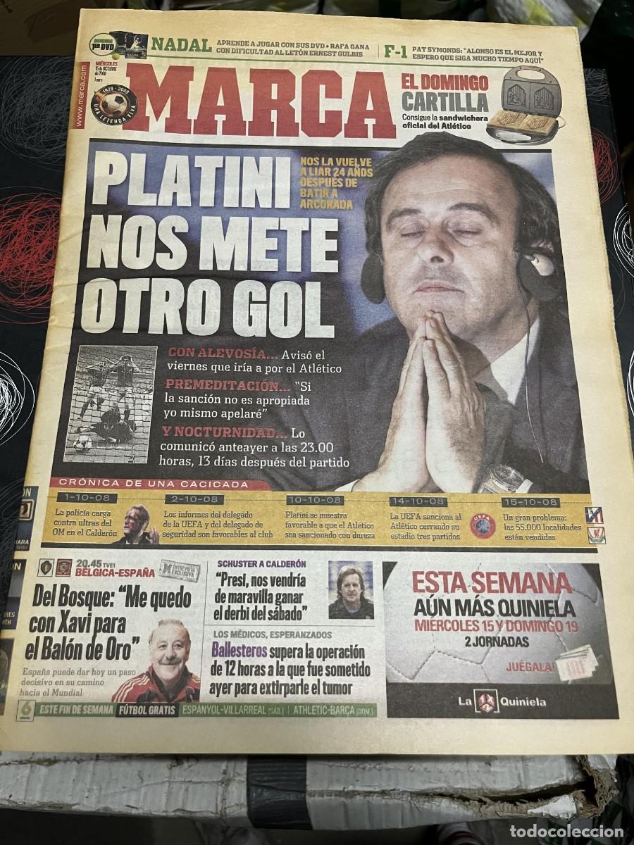 Coleccionismo deportivo: MARCA (15-10-2008) PLATINI CIERRE ESTADIO VICENTE CALDERON ATLETICO MADRID MARSEILLE MARTINI LEGENDS