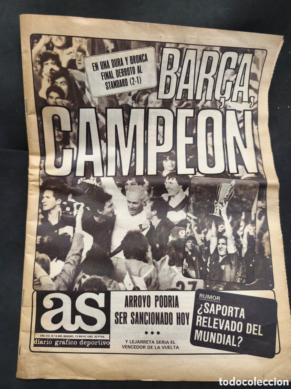 Coleccionismo deportivo: AS (12-5-1982) CAMPEON FINAL RECOPA BARCELONA 2-1 STANDARD LIEJA LIEGE ESPA&Ntilde;A MUNDIAL CELTA VIGO