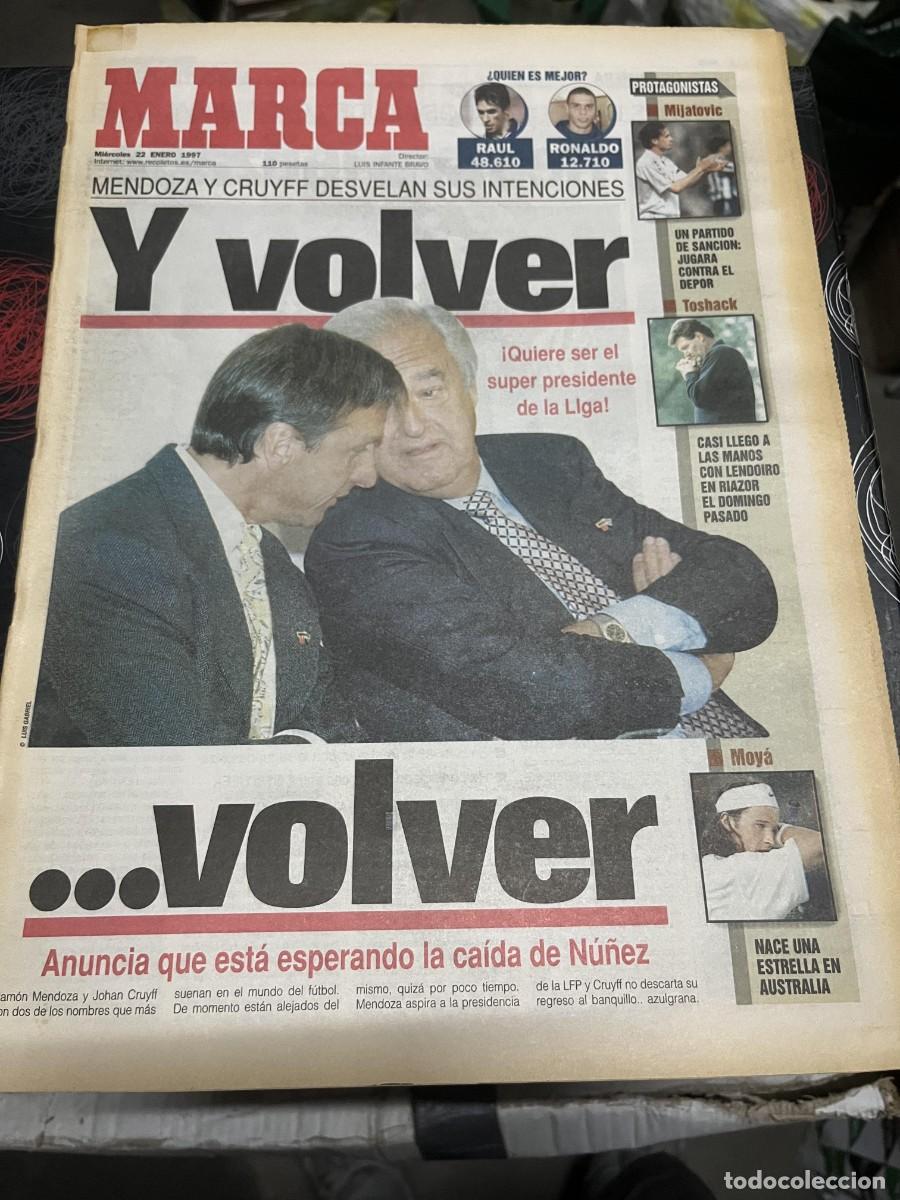 Coleccionismo deportivo: MARCA (22-1-1997) RAMON MENDOZA JOHAN CRUYFF REAL MADRID ABRCELONA CARLOS MOYA TENIS