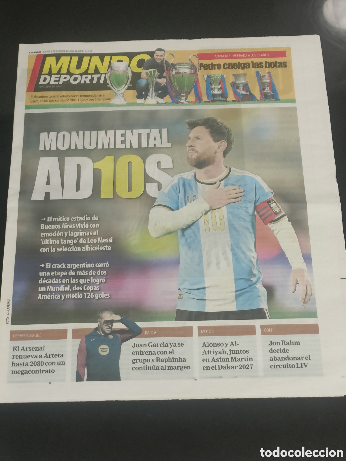 Collectionnisme sportif: peri&oacute;dico deportivo espa&ntilde;ol Mundo Deportivo del jueves 8 de octubre de 2026
