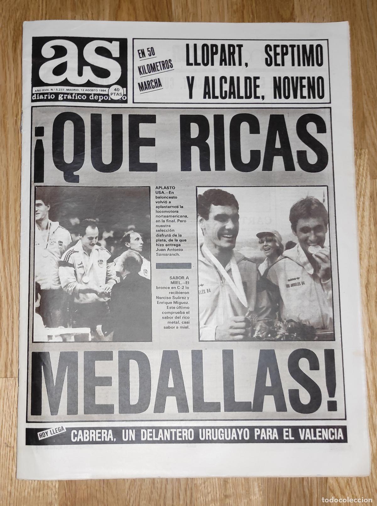 Sammelleidenschaft Sport: DIARIO AS 1984 JJOO LOS ANGELES 84 ESPA&Ntilde;A USA MEDALLA PLATA JORDAN - REMO - REAL MADRID COLOMBINO