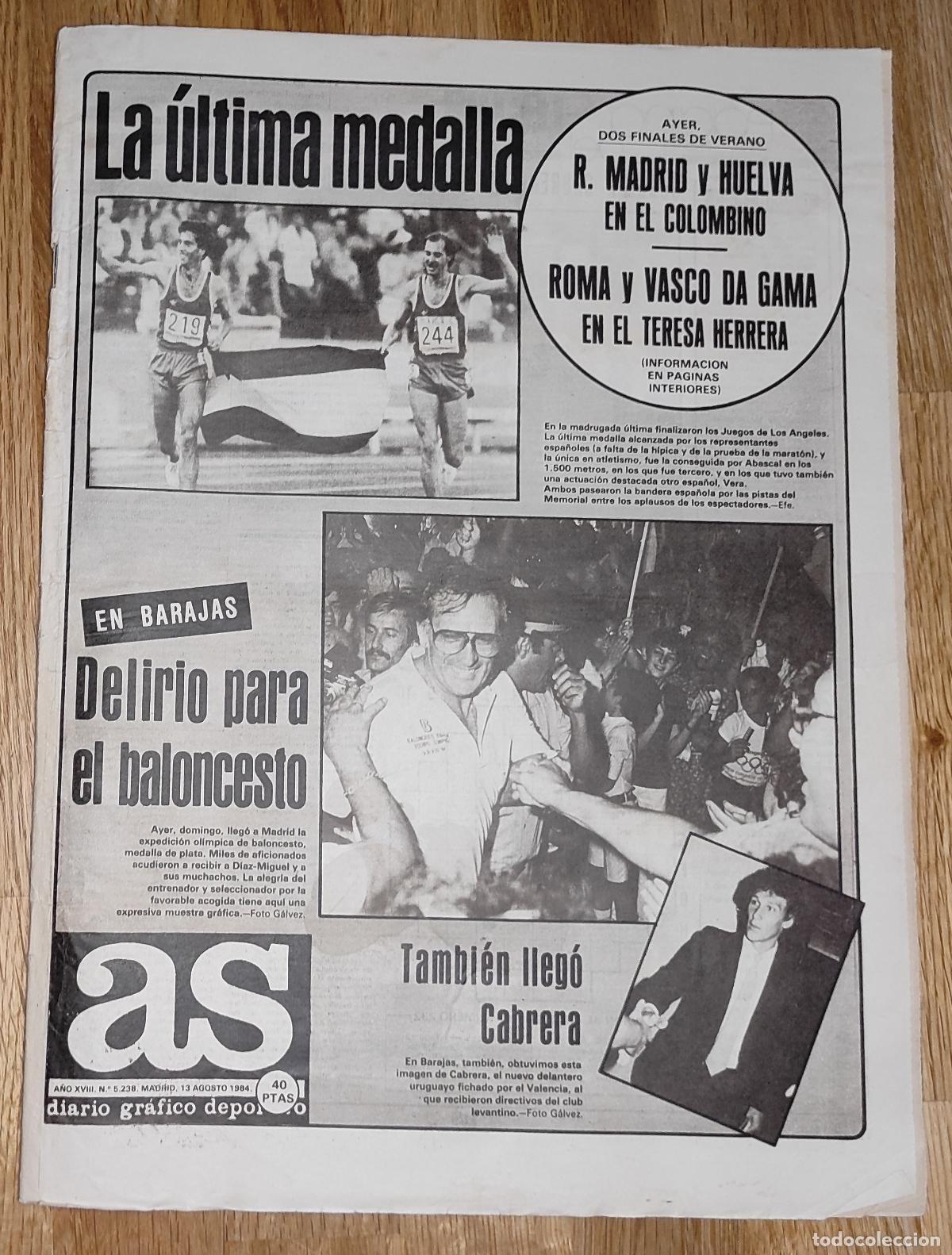 Coleccionismo deportivo: DIARIO AS 1984 JJOO LOS ANGELES 84 ESPA&Ntilde;A MEDALLA PLATA CARL LEWIS ABASCAL - CD CASTELLON RB LINENSE