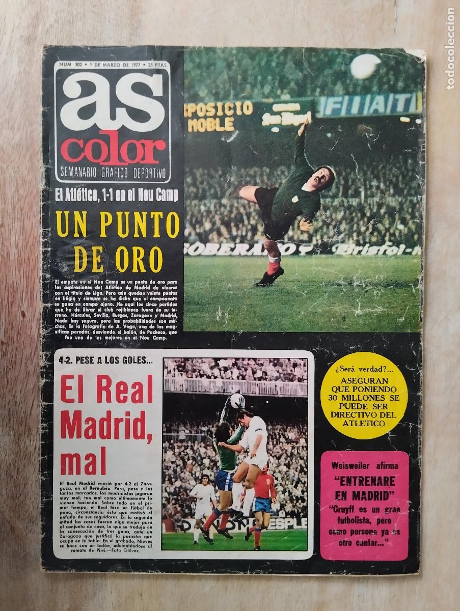 Coleccionismo deportivo: Revista As Color N&deg; 302 1977) - P&oacute;ster Real Oviedo - Vicente LOPEZ Carril
