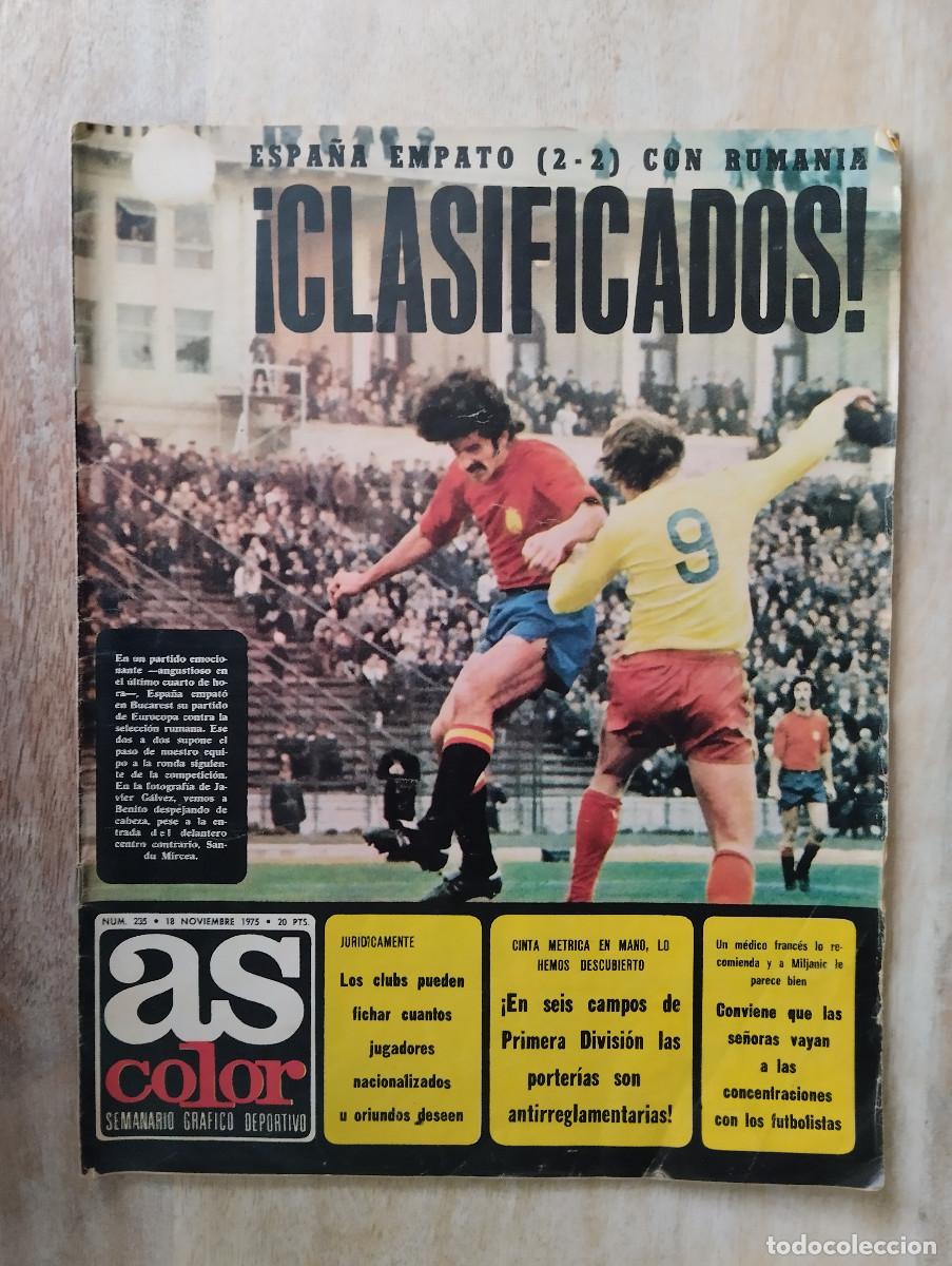 Sammelleidenschaft Sport: AS COLOR 235 (18-11-1975) RUMANIA ESPA&Ntilde;A SELECCION ESPA&Ntilde;OLA POSTER ONCE REAL MADRID