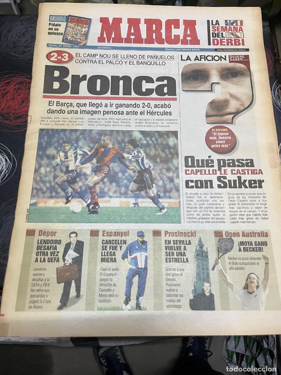 Coleccionismo deportivo: MARCA (14-1-1997) BARCELONA 2-3 HERCULES FABIO CAPELLO SUKER REAL MADRID DAKAR PATRIOTS FINAL