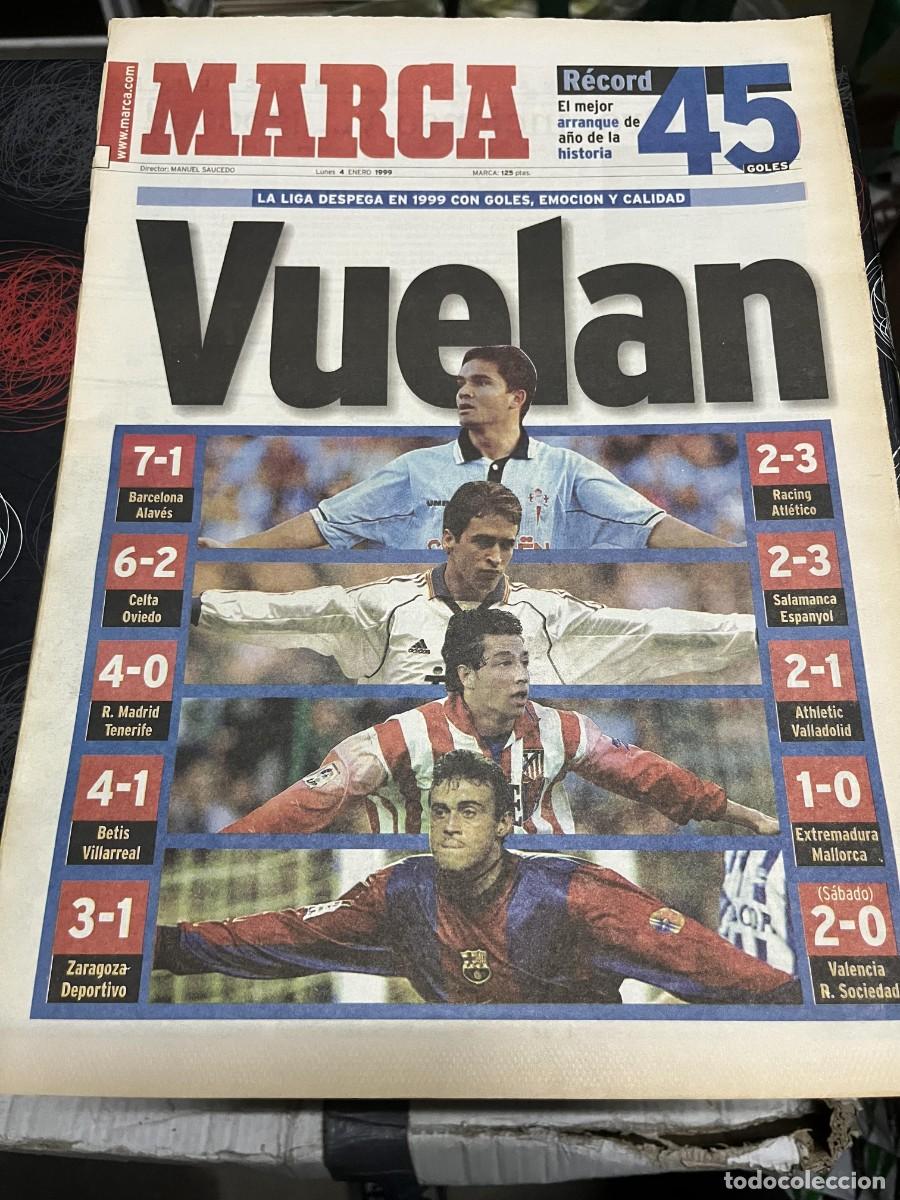 Coleccionismo deportivo: MARCA (4-1-1999) REAL MADRID 4-0 TENERIFE BARCELONA 7-1 ALAVES JORNADA LIGA CELTA 6-2 OVIEDO RAFTER