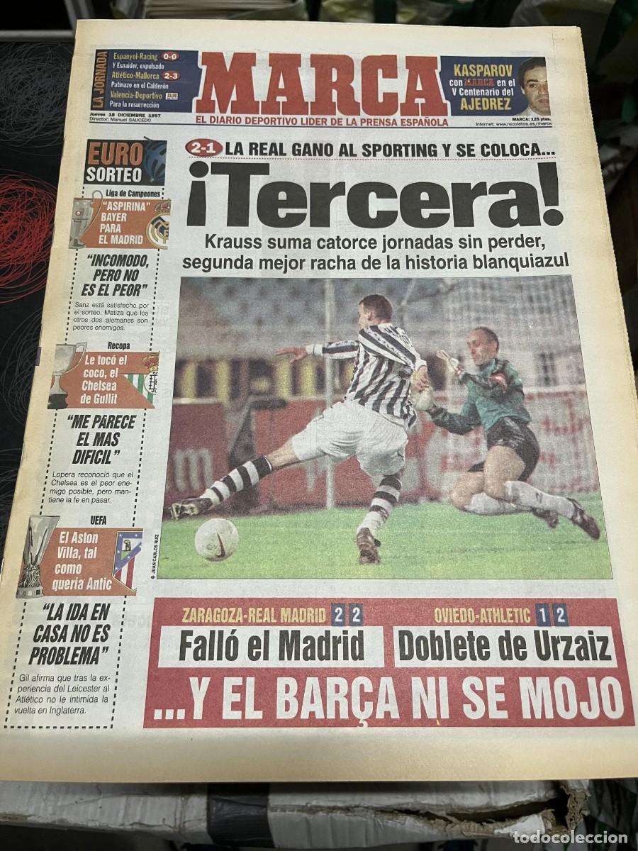 Coleccionismo deportivo: MARCA(18-12-1997)R.SOCIEDAD 2-0 SPORTING GIJON SORTEO EUROPEO ZARAGOZA 2-2 R.MADRID AJEDREZ KASPAROV