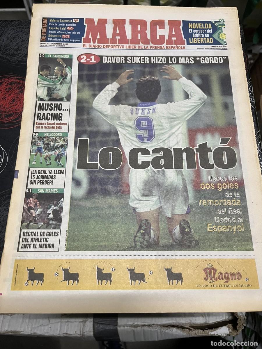 Coleccionismo deportivo: MARCA (22-12-1997) GOL SUKER JORNADA LIGA REAL MADRID 2-1 ESPANYOL ANTIC ATLETICO