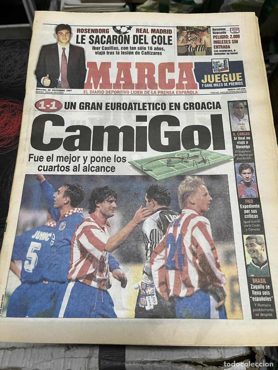 Coleccionismo deportivo: MARCA (26-11-1997) CROATIA ZAGREB 1-1 ATLETICO MADRID CAMINERO IKER CASILLAS REAL MADRID ROSENBORG