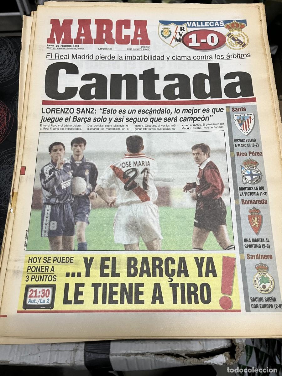 Coleccionismo deportivo: MARCA (20-2-1997) RAYO VALLECANO 1-0 REAL MADRID JORNADA LIGA CARLOS MOYA CHRISTOPHE AUGUIN