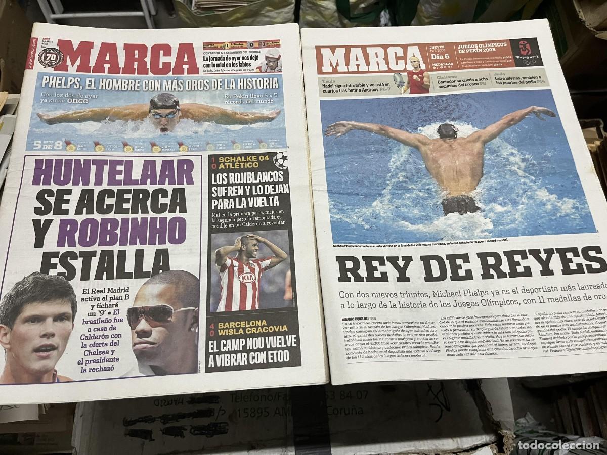Coleccionismo deportivo: MARCA (14-8-2008) OLIMPIADAS HUNTELAAR ROBINHO REAL MADRID PHELPS SCHALKE 1-0 ATLETICO