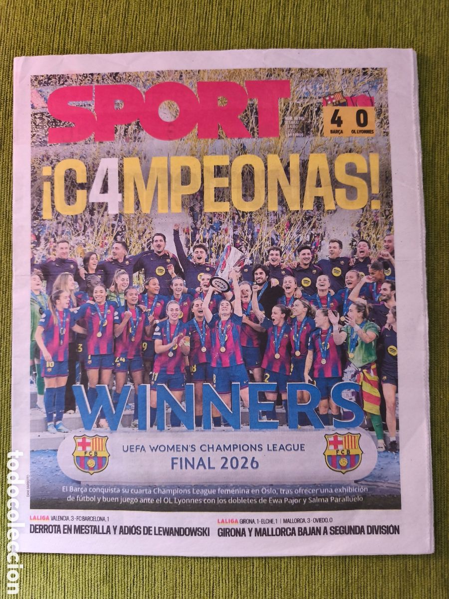 Coleccionismo deportivo: PERI&Oacute;DICO SPORT FC BARCELONA FEMENINO CAMPEONAS DE EUROPA. BAR&Ccedil;A 4 LYON 0.