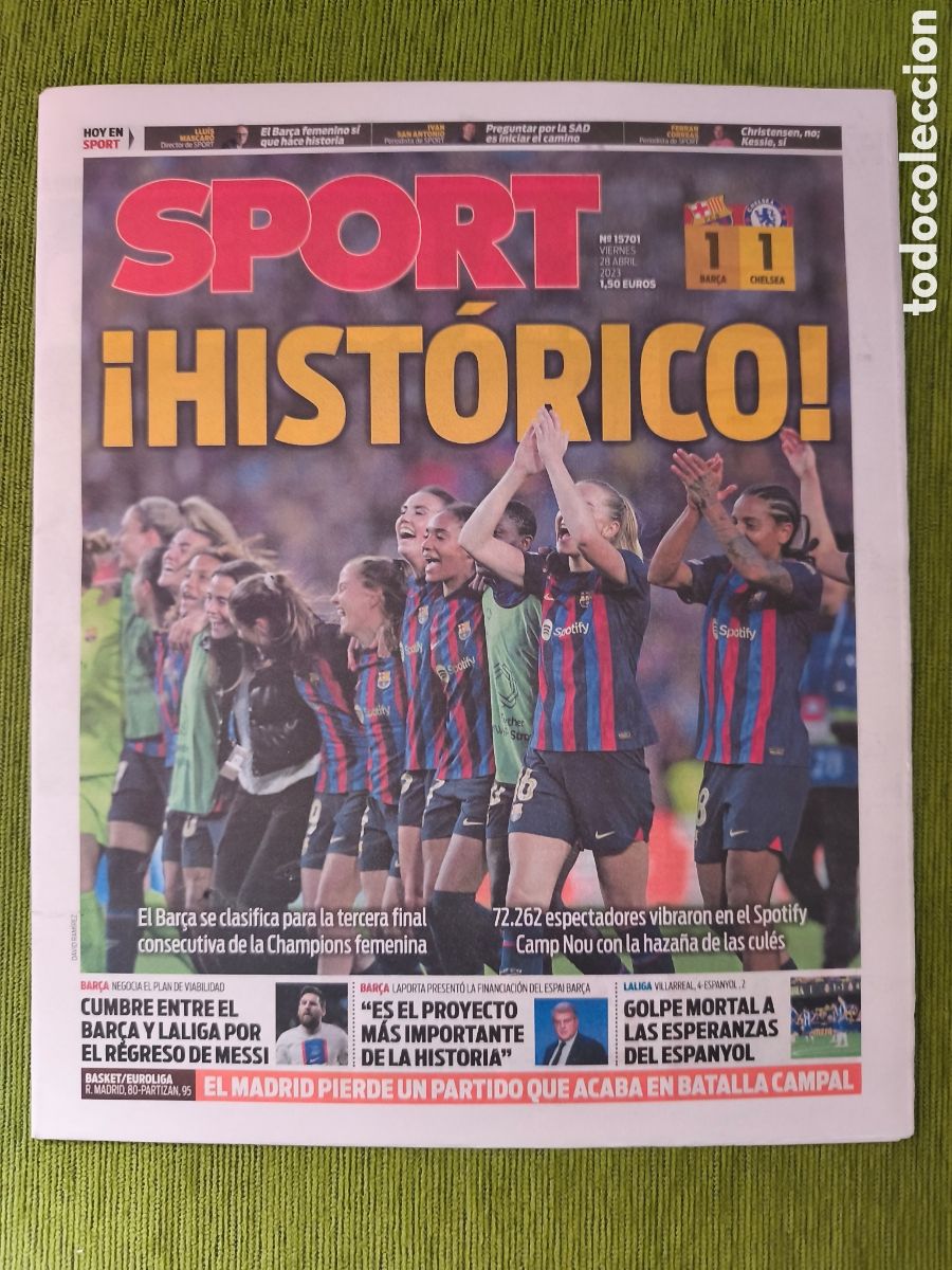 Coleccionismo deportivo: PERI&Oacute;DICO SPORT. SEMIFINAL VUELTA CHAMPIONS FEMENINA FC BARCELONA 1 CHELSEA 1. BAR&Ccedil;A FINALISTA