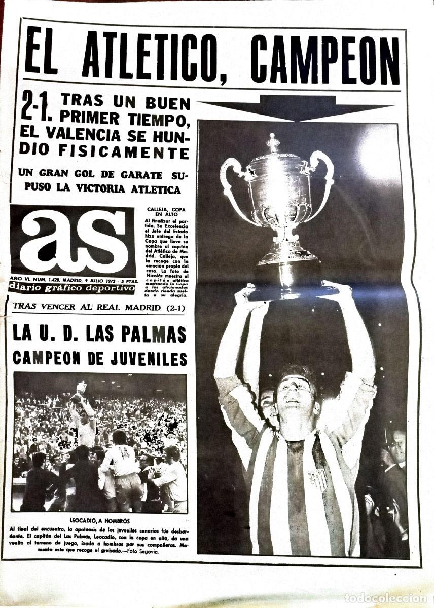 Coleccionismo deportivo: Diario AS 9/7/1972 &ndash; Atl&eacute;tico campe&oacute;n de Copa