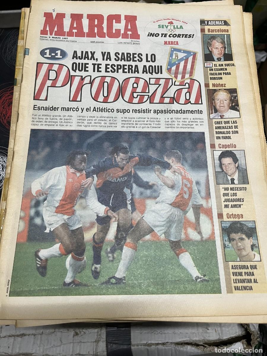 Coleccionismo deportivo: MARCA (6-3-1997) CHAMPIONS AJAX AMSTERDAM 1-1 ATLETICO MADRID ATLETISMO JAVIER VICARIO AGASSI