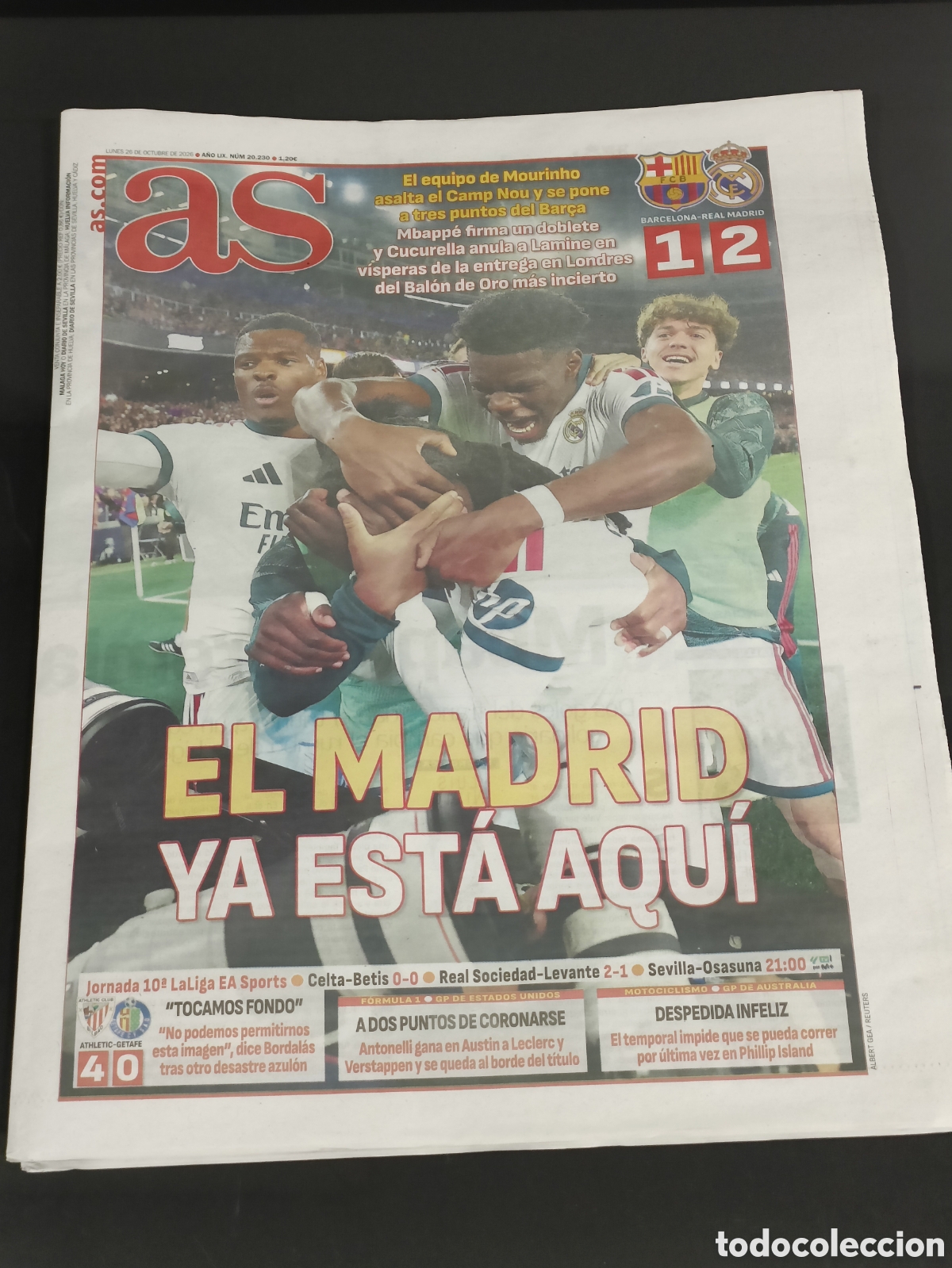 Coleccionismo deportivo: Peri&oacute;dico Hist&oacute;rico AS Real Madrid VS Barcelona 26 Octubre Mbappe