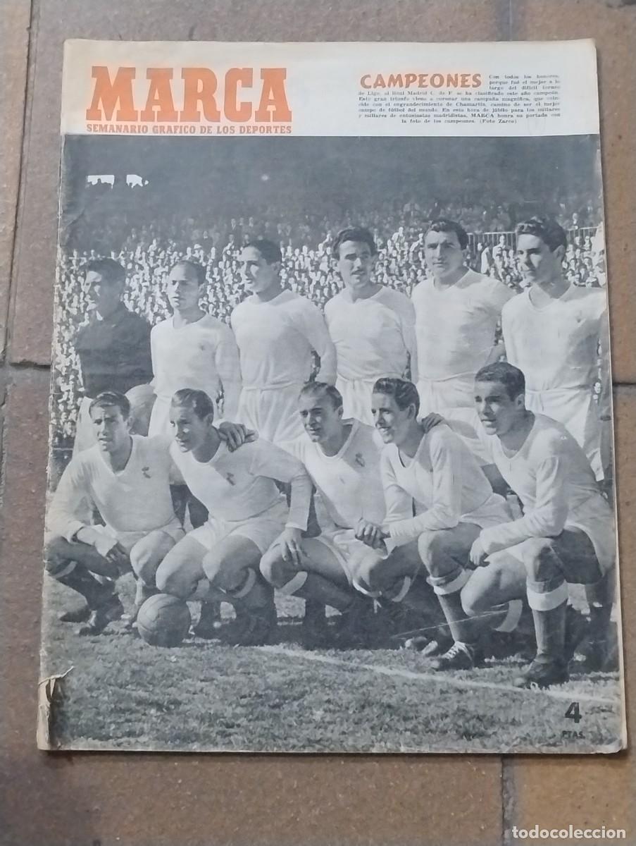 Coleccionismo deportivo: SEMANARIO MARCA N &deg;595. 1954 . ESPA&Ntilde;A CAMPEONA DEL MUNDO JUVENILES. REAL MADRID CAMPEON DE LIGA