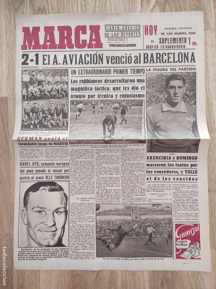 Coleccionismo deportivo: DIARIO MARCA 1943 LIGA 43 44 ATLETICO AVIACI&Oacute;N BAR&Ccedil;A - RCD ESPA&Ntilde;OL - OVIEDO CASTELLON GUADALAJARA