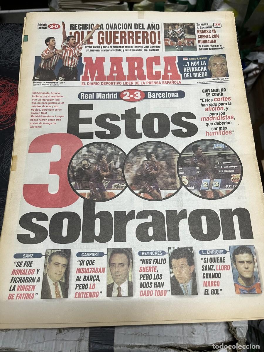 Coleccionismo deportivo: MARCA (2-11-1997) EL CLASICO REAL MADRID 2-3 BARCELONA ATHLETIC 3-0 TENERIFE JORNADA LIGA