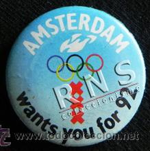 Collectionnisme sportif: CHAPITA AMSTERDAM CANDIDATA JJOO 1992 - CHAPA CON IMPERDIBLE - NO ES PIN - DEPORTE JUEGOS OL&Iacute;MPICOS