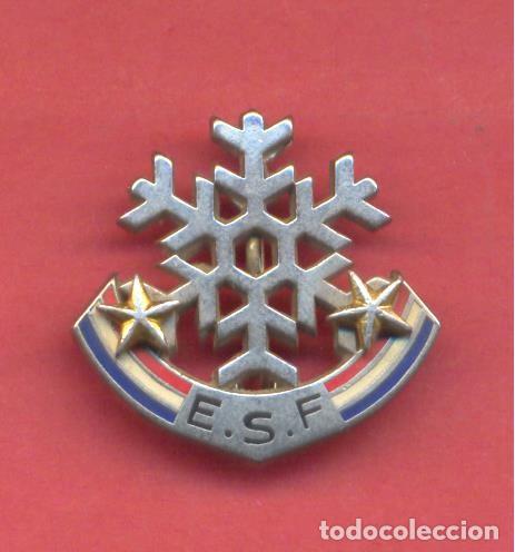 Coleccionismo deportivo: insignia pin de aguja, deporte invierno e.s.f., ecole ski français, con dos estrellas, ver fotos - Foto 1 - 189464708