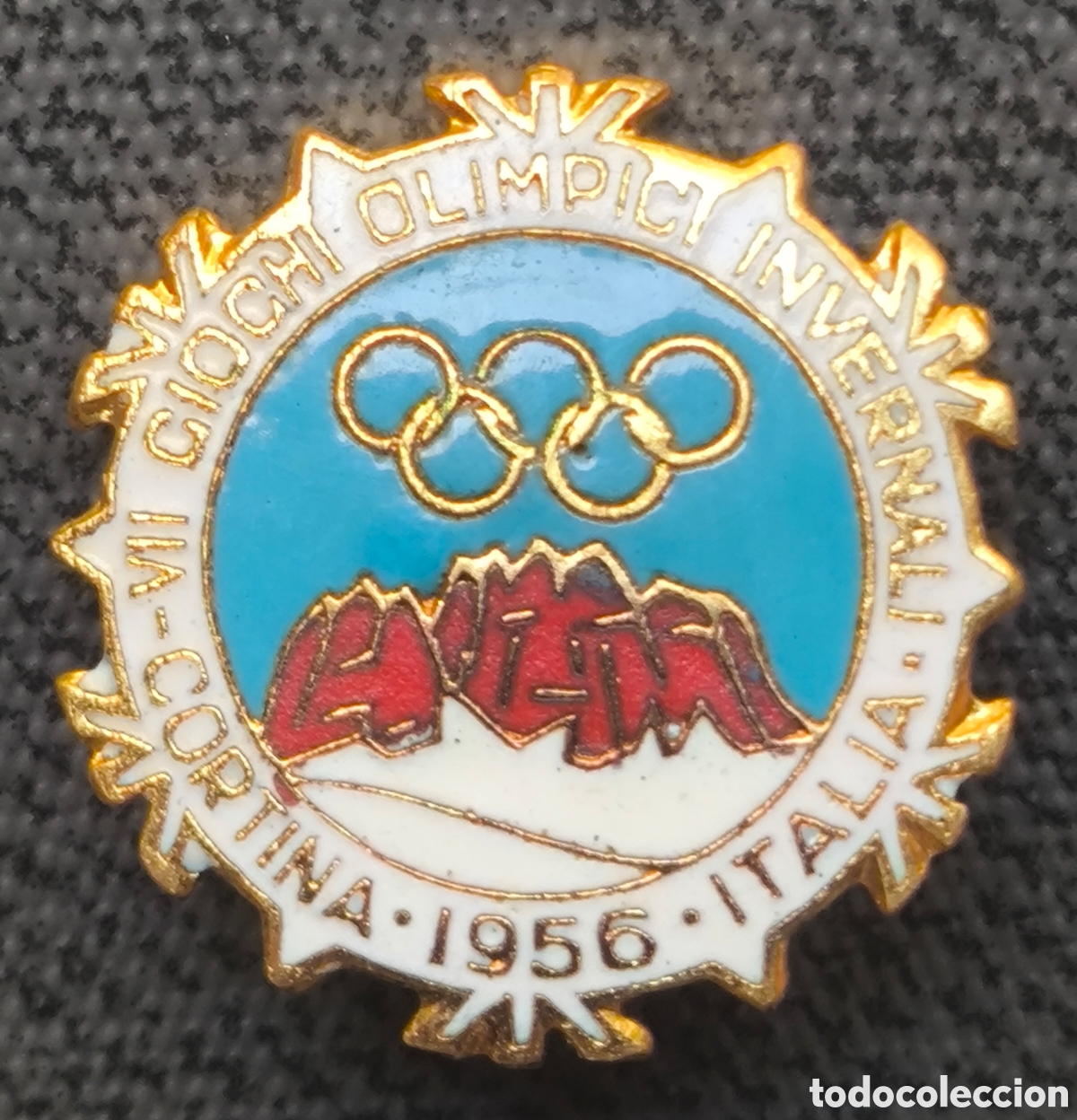 Sammelleidenschaft Sport: SPILLA VII GIOCHI OLIMPIC INVERNALI CORTINA 1956 ENAMELED BADGE INSIGNIA ITALIA