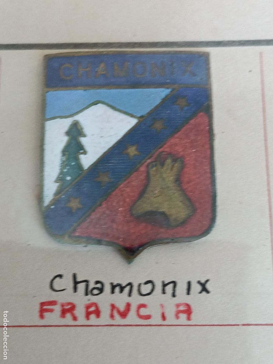 Coleccionismo deportivo: Antiguo pin estaci&oacute;n esqu&iacute; puerto de monta&ntilde;a chamonix Francia insignia original esmaltada 1940/1960