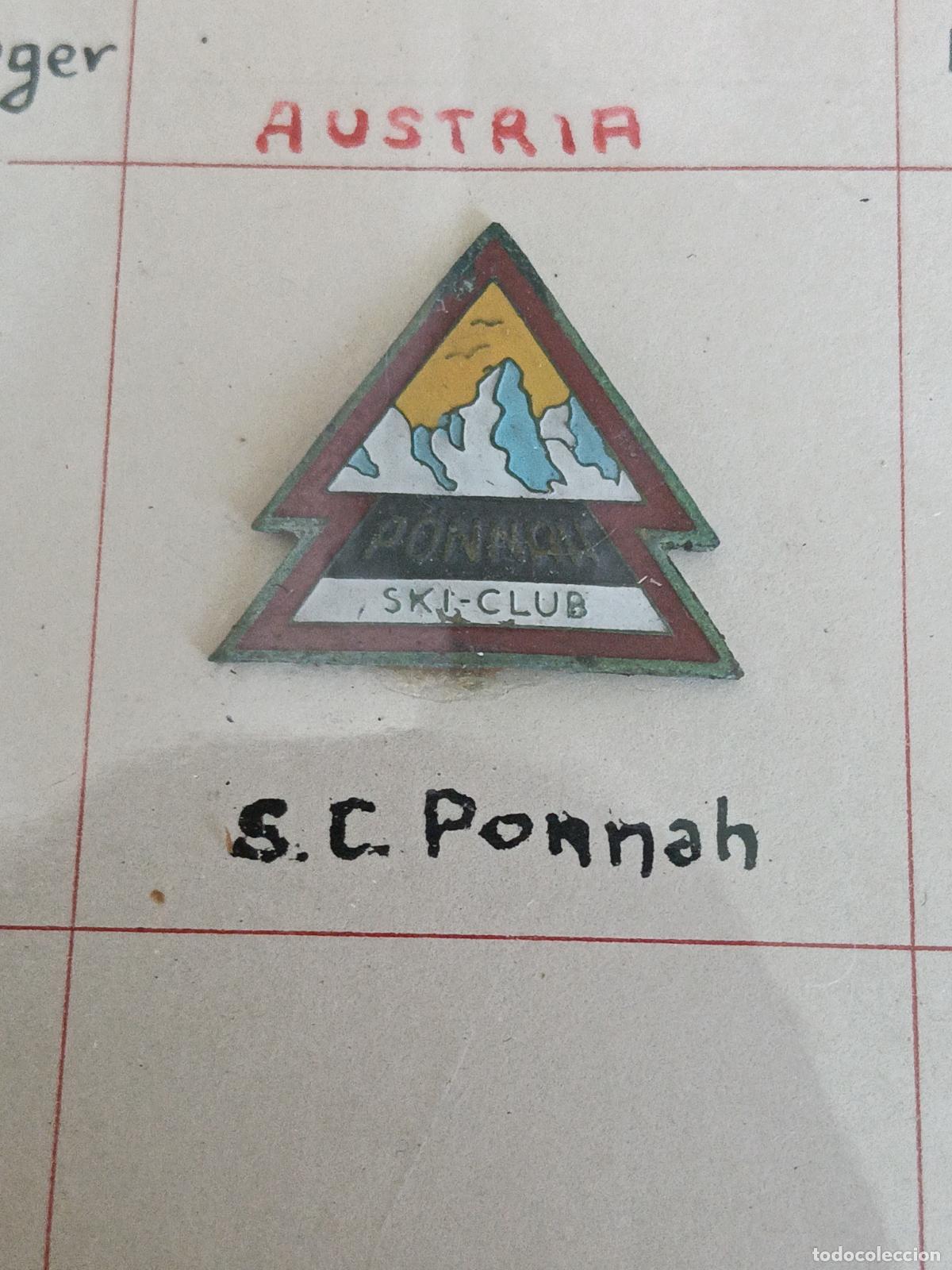 Coleccionismo deportivo: Raro Antiguo pin puerto monta&ntilde;a estaci&oacute;n esqu&iacute; ski club ponnah insignia antigua a&ntilde;os 1940/1950