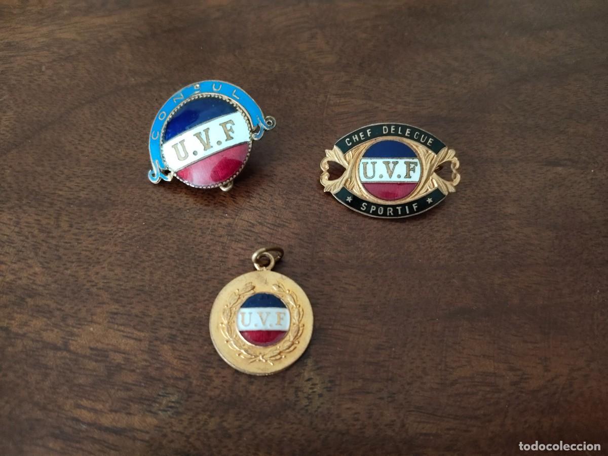 Coleccionismo deportivo: 3 Insignias Union Velocipedique de France. Uni&oacute;n Ciclista de Francia. Principios del XX.