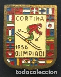 Collezionismo sportivo: ESQU&Iacute;, INSIGNIA, PIN ANTIGUO, JUEGOS OL&Iacute;MPICOS DE INVIERNO DE CORTINA, 1956, ITALIA