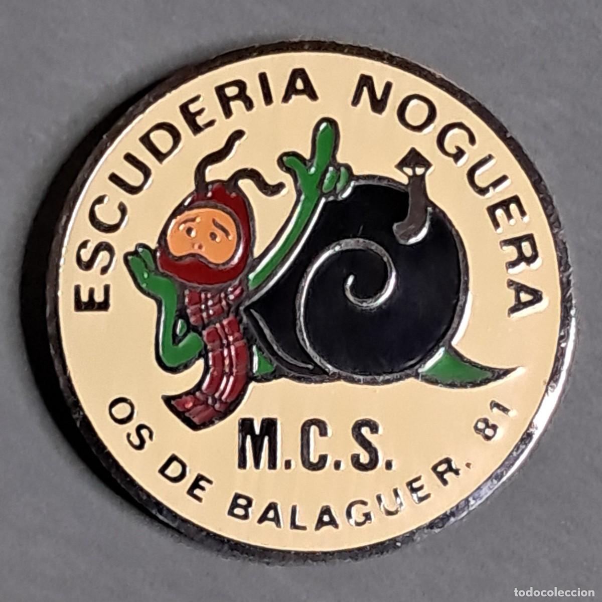 Sports collectibles: Antigua insignia de alfiler del MOTO CLUB SEGRE Escuder&iacute;a Noguera, evento Os de Balaguer a&ntilde;o 1981