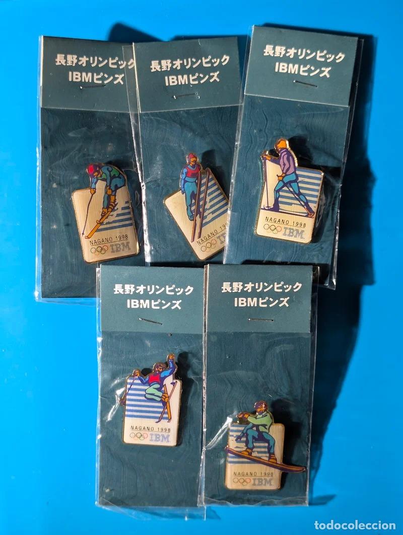 Coleccionismo deportivo: Lote 5 pines IBM Nagano 1998 deportes de invierno