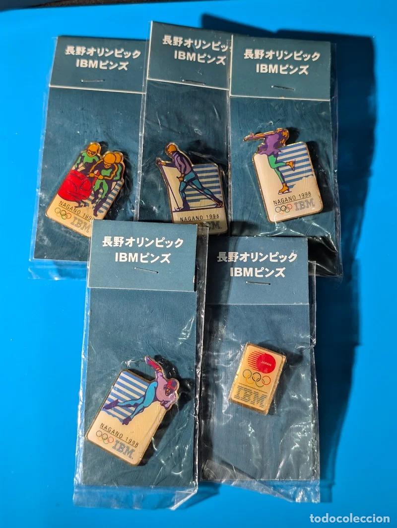 Coleccionismo deportivo: Lote 5 pines IBM Nagano 1998 dise&ntilde;os variados
