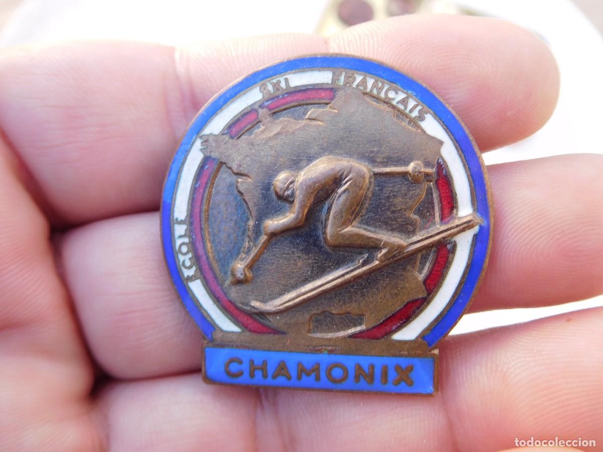 Collectionnisme sportif: Insignia esmaltada escuela francesa de esqu&iacute; antigua Chamonix