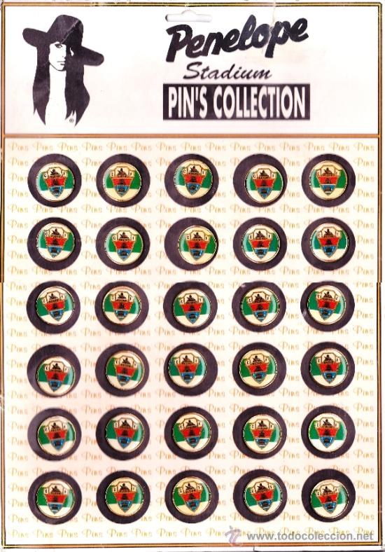 Coleccionismo deportivo: PENELOPE STADIUM PIN&acute;S COLLECTION GRAN HOJA CON 30 PINS DEL ELCHE C.F.