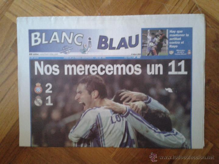 Coleccionismo deportivo: Blanc i Blau RCD portada doble Espanyol 2 Real Madrid Club de F&uacute;tbol 1 2002 Estadio Ol&iacute;mpico