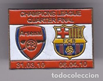 Collectionnisme sportif: PIN DE AGUJA DE LA CHAMPIONS LEAGUE CUARTOS DE FINAL BARCELONA - ARSENAL A&Ntilde;O 2010 (FUTBOL-FOOTBALL)