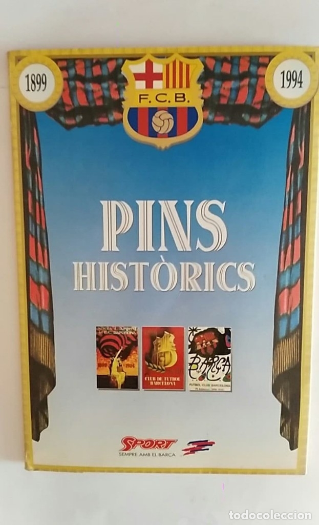 Coleccionismo deportivo: COLECCION COMPLETA 8 PINS HISTORICOS FCBARCELONA 1899 1994 Y 8 LAMINAS SPORT