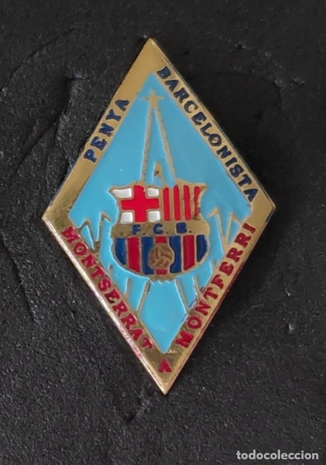 Coleccionismo deportivo: Antigua insignia de ojal solapa futbol f.c.b bar&ccedil;a club futbol barcelona penya montserrat montferri