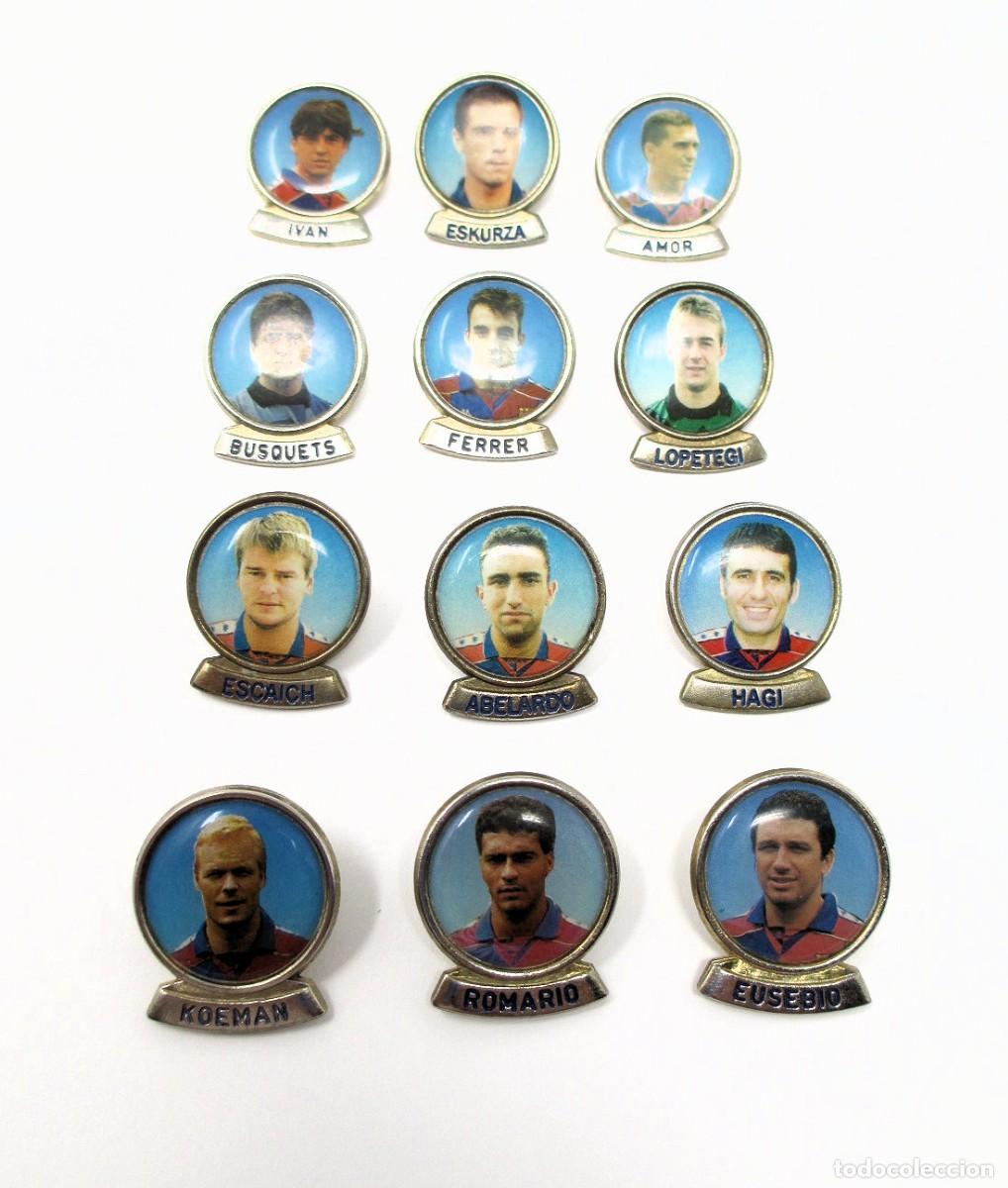Coleccionismo deportivo: 12 Pins del F. C. Barcelona, a&ntilde;os 90 - Ivan, Eskurza, Amor, Ferrer, Romario, Lopetegui &hellip;