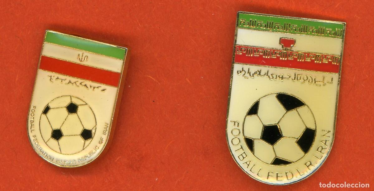 Colecionismo desportivo: 2 PIN BADGE FUTBOL FEDERACI&Oacute;N FEDERATION LOGO SOCCER FOOTBALL REPUBLIC REPUBLICA DE IRAN TEHERAN