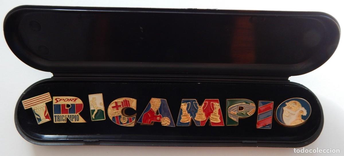 Collectionnisme sportif: Estuche completo de los a&ntilde;os 90 con pins del Bar&ccedil;a / Sport - Tricampi&oacute;