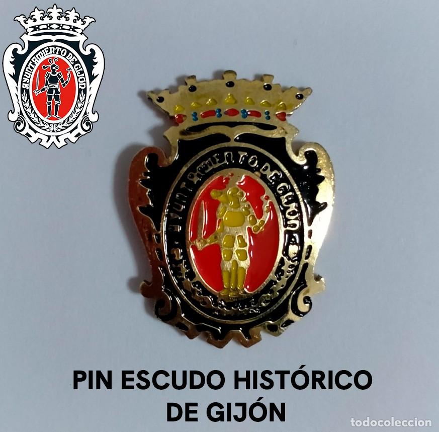 Coleccionismo deportivo: Pin Ayuntamiento de Gij&oacute;n - Escudo Hist&oacute;rico Infantado &ndash; Her&aacute;ldica de Asturias