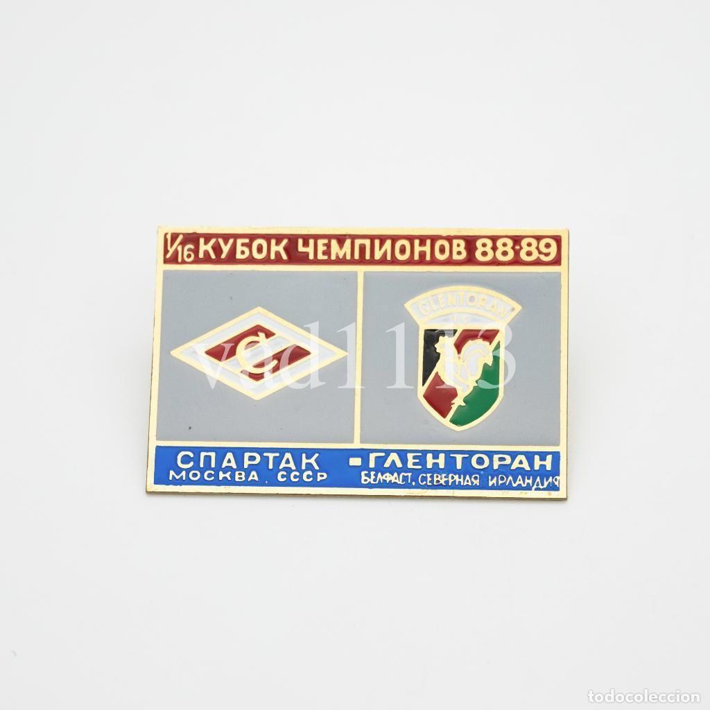 Sammelleidenschaft Sport: Badge Pin: UEFA Champions Cup 1988-89 Spartak Moscow USSR - Glentoran FC Northern Ireland